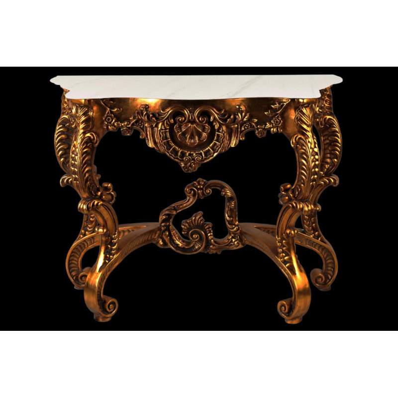 Rosia 36'' Marble Top Console Table, Dark Gold