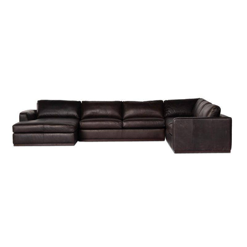 Colt 161" Wide Genuine Leather Left Hand Facing Sofa & Chaise, Right Hand Facing, Aldred Silver Polyester Blend