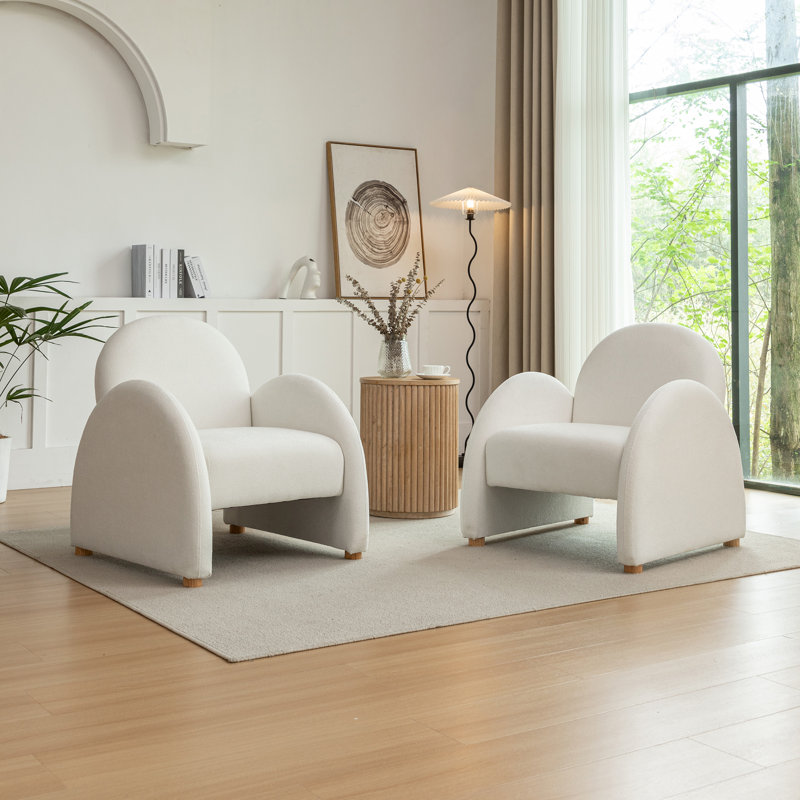Delal  Upholstered  Boucle Armchair, Beige Fabric