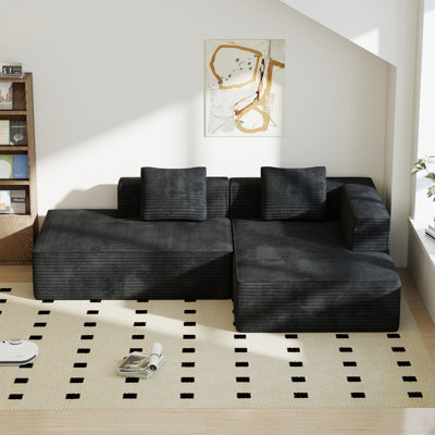 Canapé modulaire en L 89 po en velours côtelé avec méridienne à assise profonde en velours côtelé 89 po, sans assemblage requis | Livraison en boîte compressée