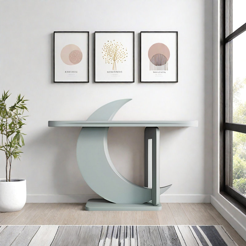 Modern Geometry Art Console Table, Grayish Blue, 31.5" H x 55.12" W x 15.75" D