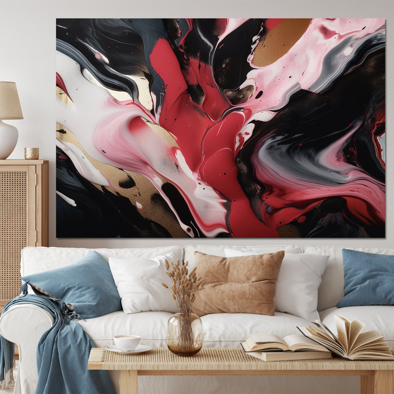 Agate rouge et noire sur toile marbrée abstraite