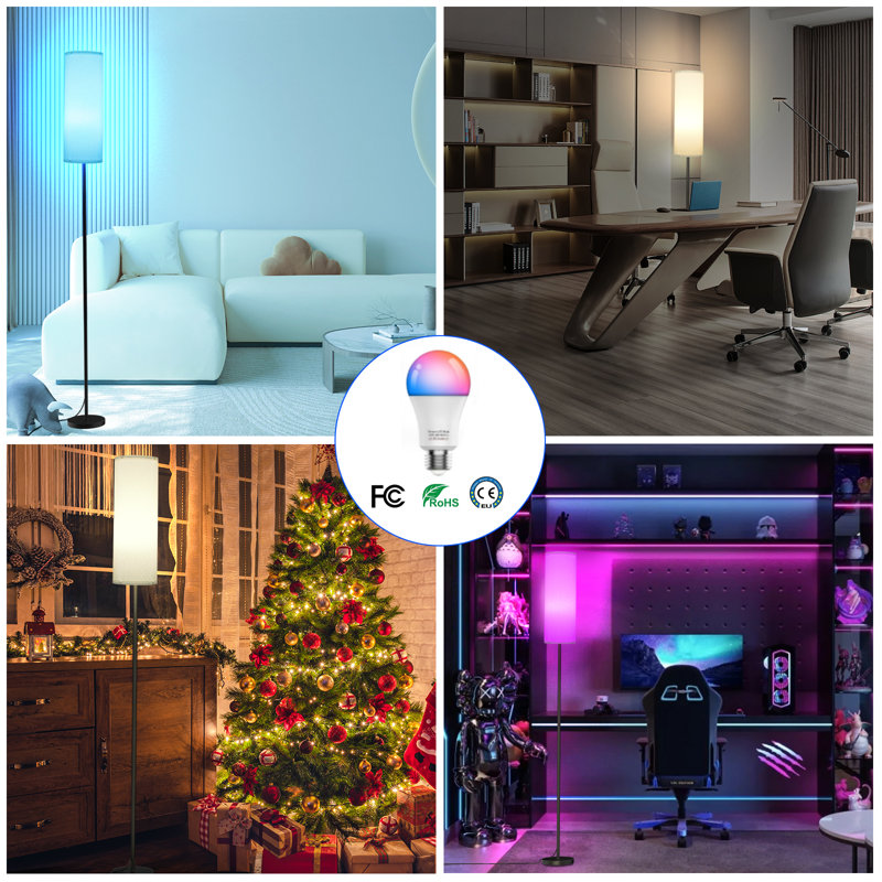 67" Smart Tranditional Floor Lamp Color Changeing With Fabric Shade 2.4Ghz Wi-Fi Connected For Living Room Bedroom, White