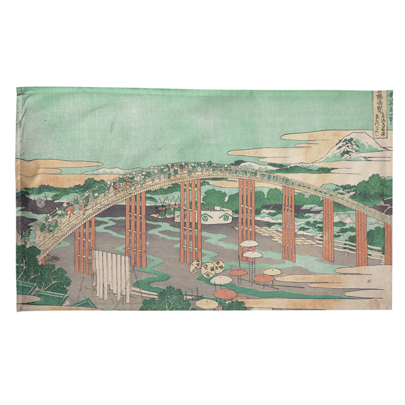 Serviette de thé japonaise bridge, Sergé de coton, Vert / Orange