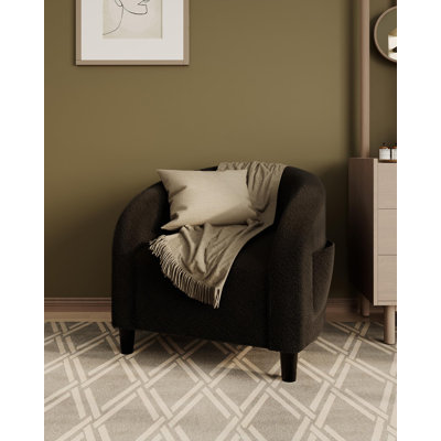 Méridienne en velours avec dossier ergonomique en forme de U - Fauteuil d'appoint moderne en tonneau avec accoudoirs incurvés, siège en mousse haute résilience, pieds stables pour le salon, la chambre à coucher, le bureau, la réception
