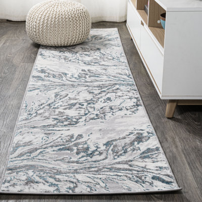 Marbled Abstract Grey/Turquoise Rug