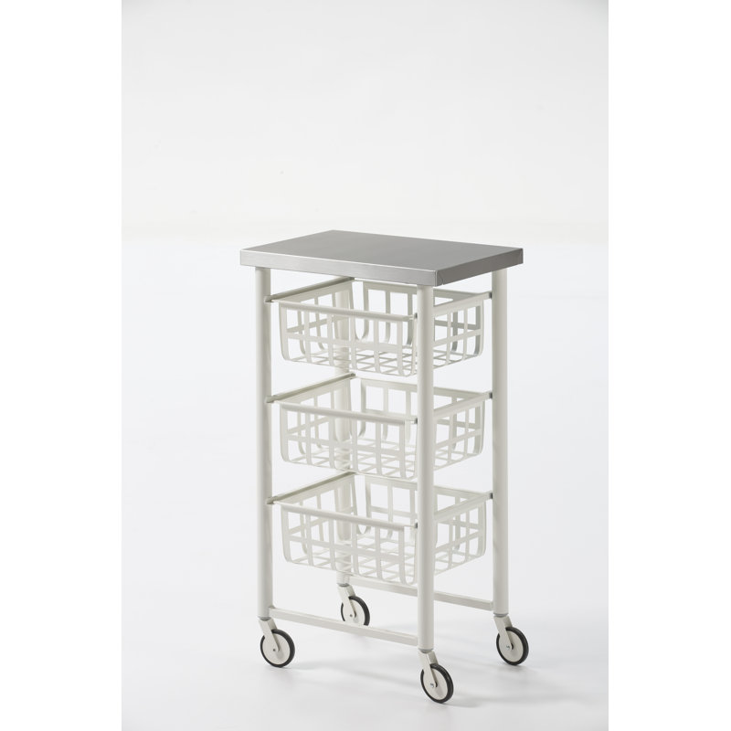 Nelia 45cm W Steel Kitchen Trolley with Stainless Steel Top, White