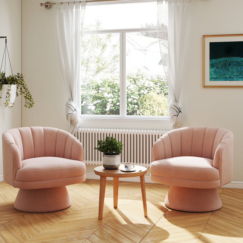 Murrow Velvet Swivel Barrel Chair(Set of 2), Pink