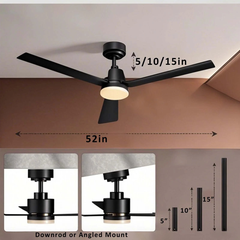 Ventilateur de plafond à DEL avec lumière, télécommande, 6 vitesses de ventilateur, luminosité à intensité variable et température de couleur