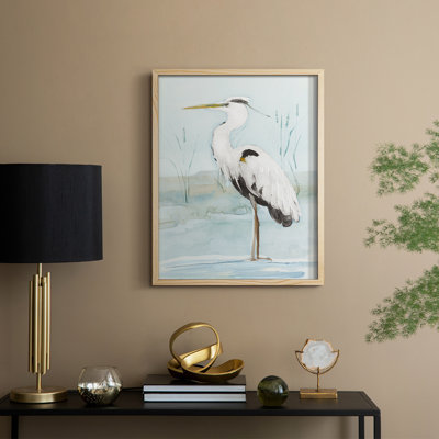 Heron on Blue II, reproduction encadrée - bois massif