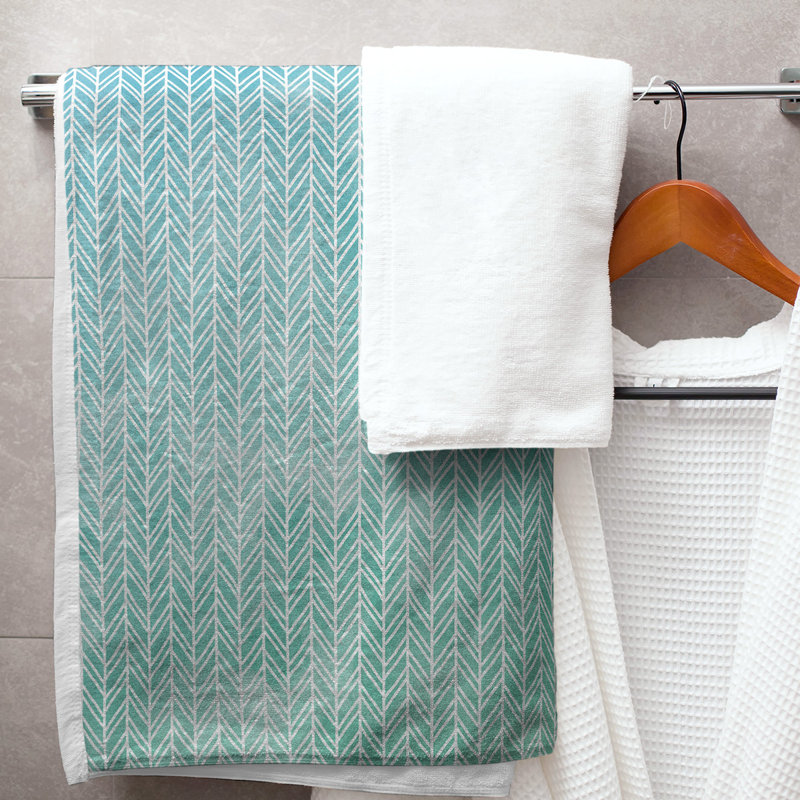 Serviette de bain à chevrons, Bleu/vert