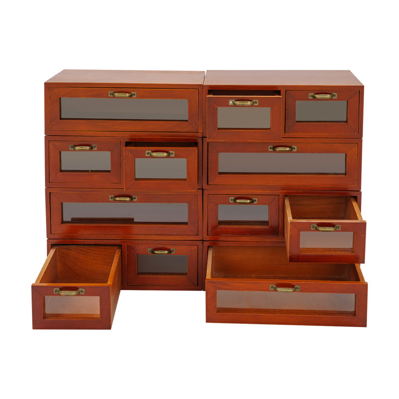 Ensemble de 4 armoires de rangement empilables avec poignées et boîtes de rangement en bois brun