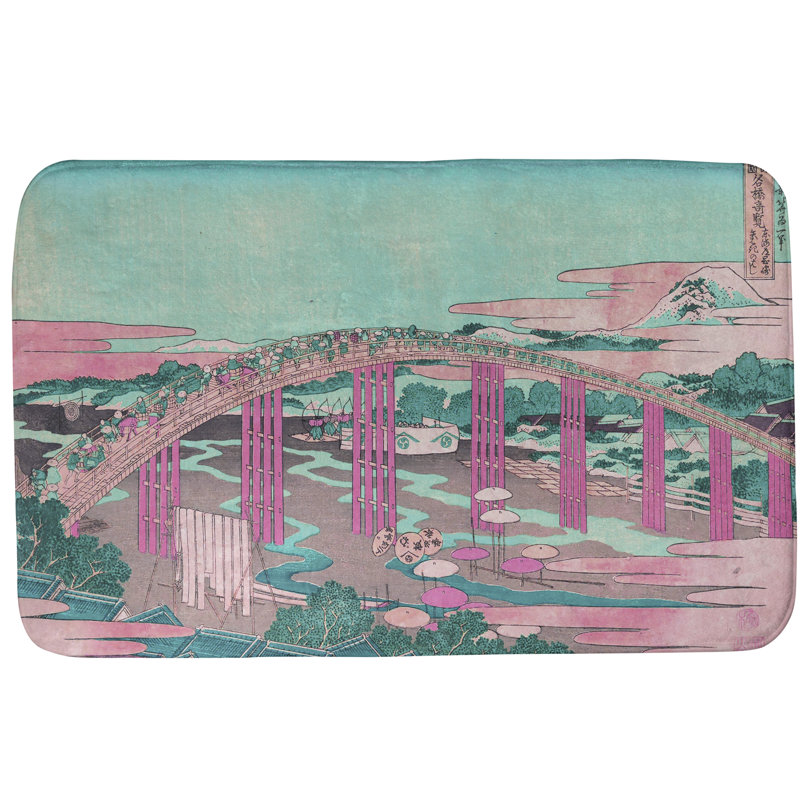 Tapis de bain antidérapant rectangle Japanese Bridge, l 17 po x L 24 po, Rose/vert
