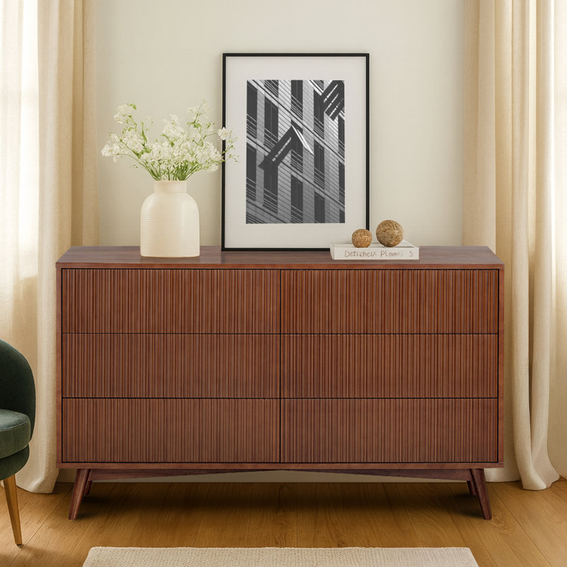 Solid Wood 140cm W 6 - Drawer Chest of Drawers, Walnut