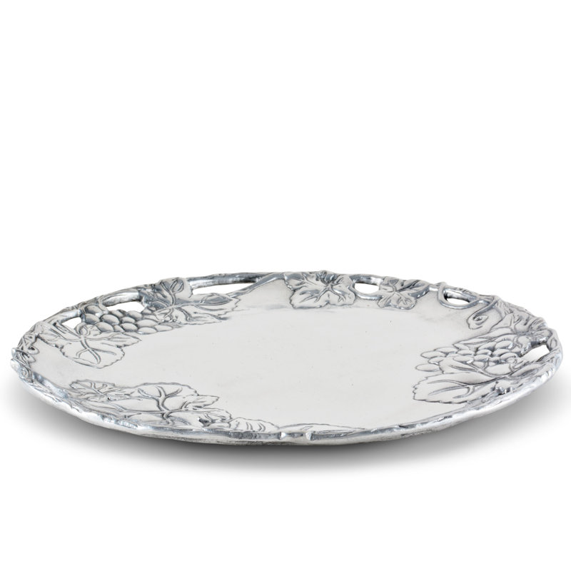 Handcrafted 12'' Aluminum Round Plate with Grape Design