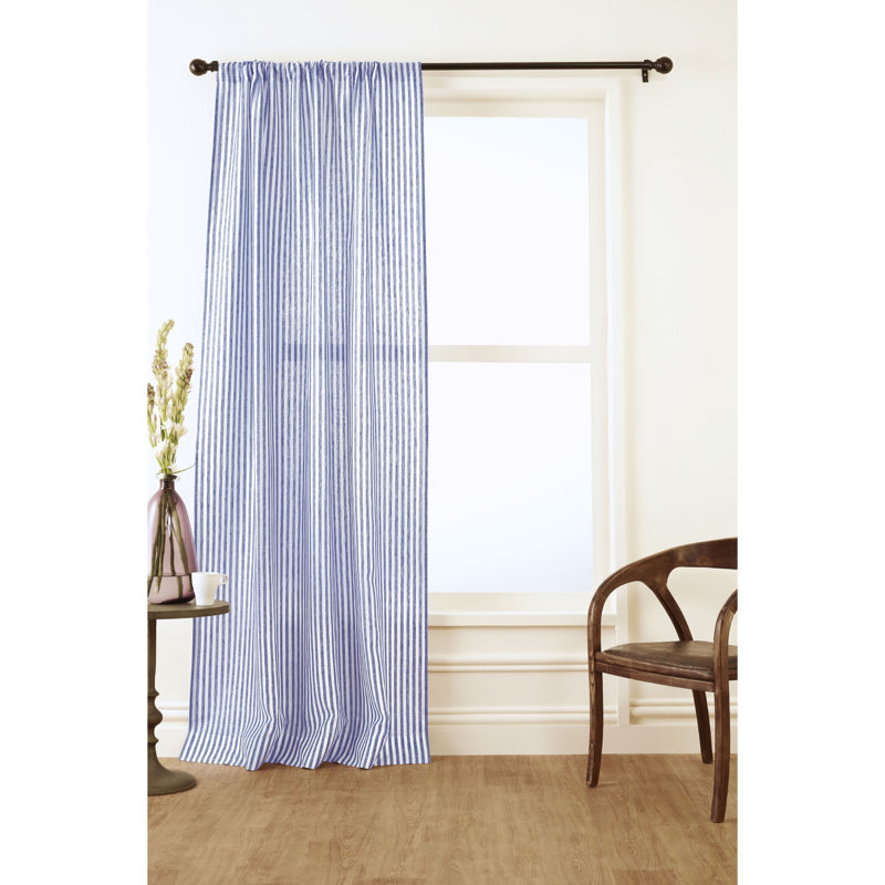  Stripe - 100% Pure Linen Curtain, Navy and White, 52" W x 84" L