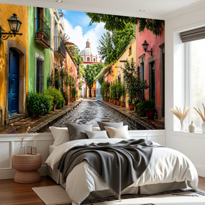 Wall Mural Peel and Stick Wallpaper colorful street old san juan puerto rico town scenery Self-Adhesive Removable Contact Paper Wall Decor for Living Room Bedroom 69"H x 96"W