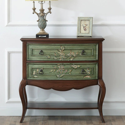 Green&Walnut Solid + Manufactured Wood Rectangular Console Table