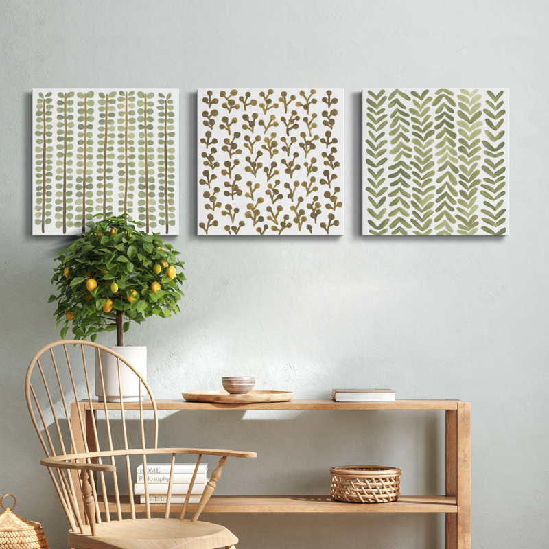 Greenery Motif III - Ensemble de 3 peintures sur toile tendue, H 16 po x l 48 po x P 1 po