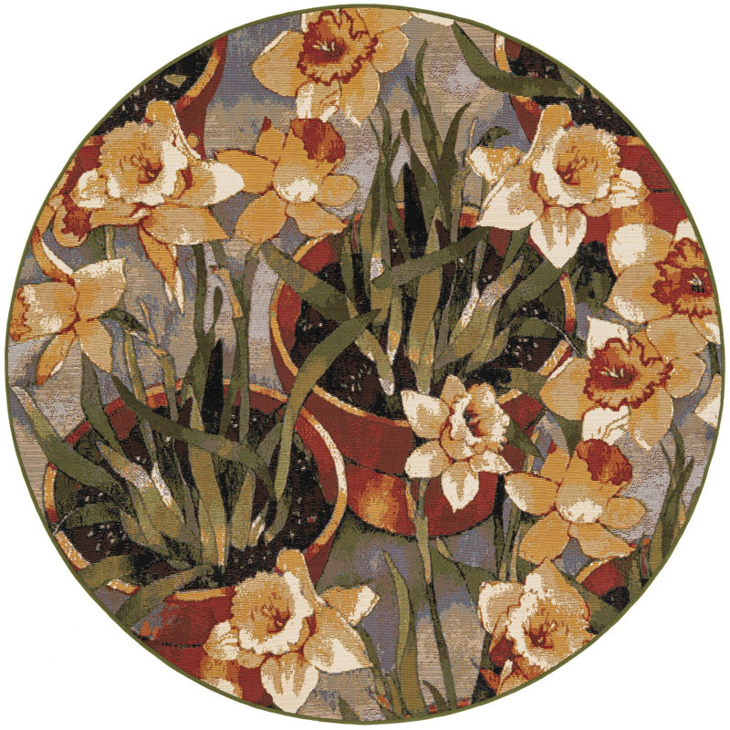  Verdure Outdoor Botanical Rug, Round 5'1"