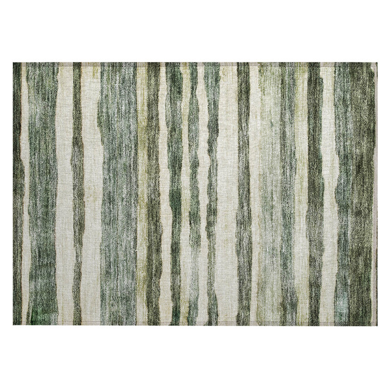 Sage Green Striped Washable Indoor/Outdoor Rug 20" x 30"