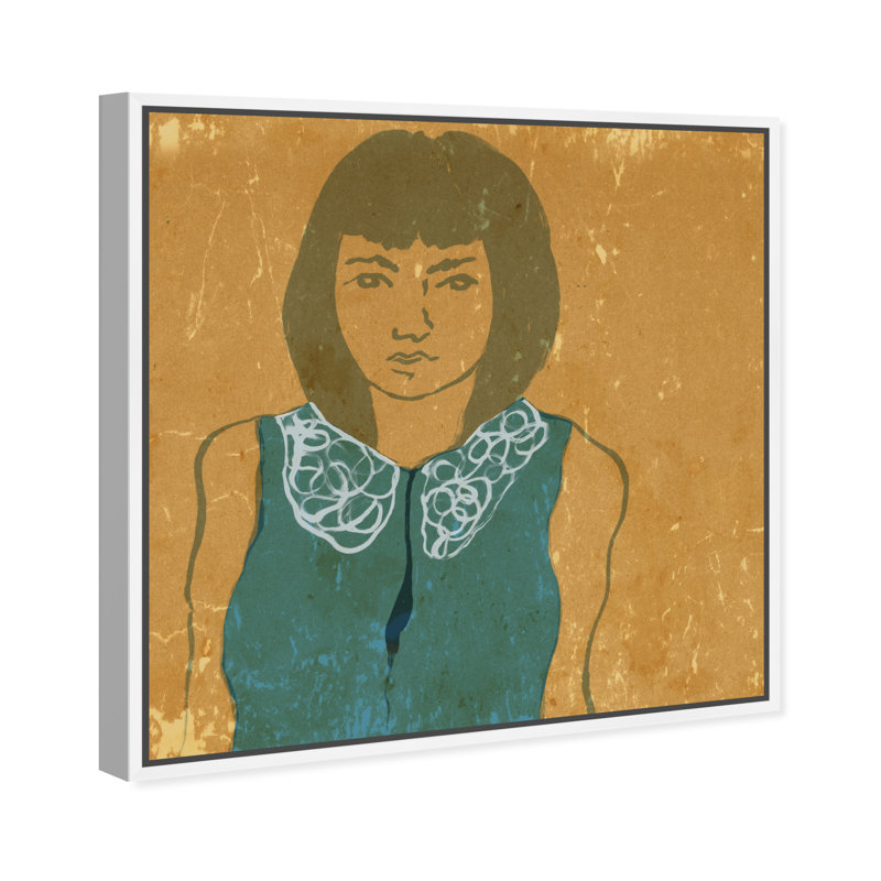 Lady in Teal - Peinture sur toile, H 12 po x l 12 po, Toile blanche encadrée