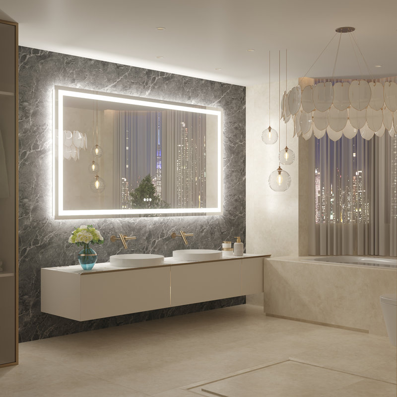 Miroir de salle de bain mural à DEL sans cadre à intensité variable, 72 po x 40 po