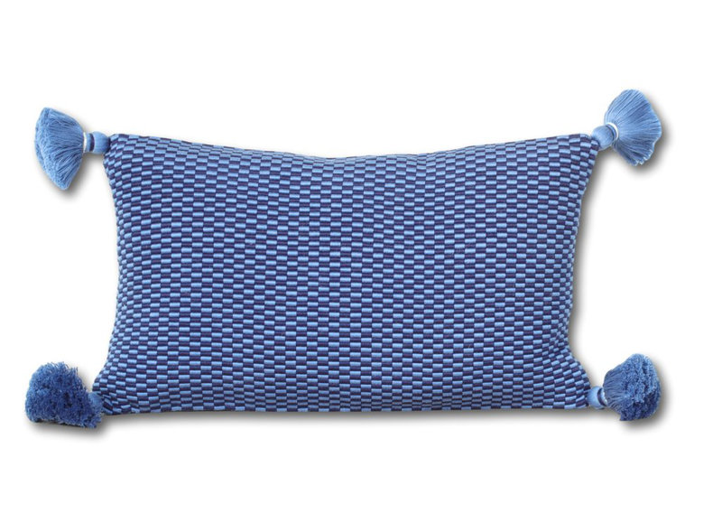 Ella Rectangular Cotton Pillow Cover and Insert, Periwinkle/Navy