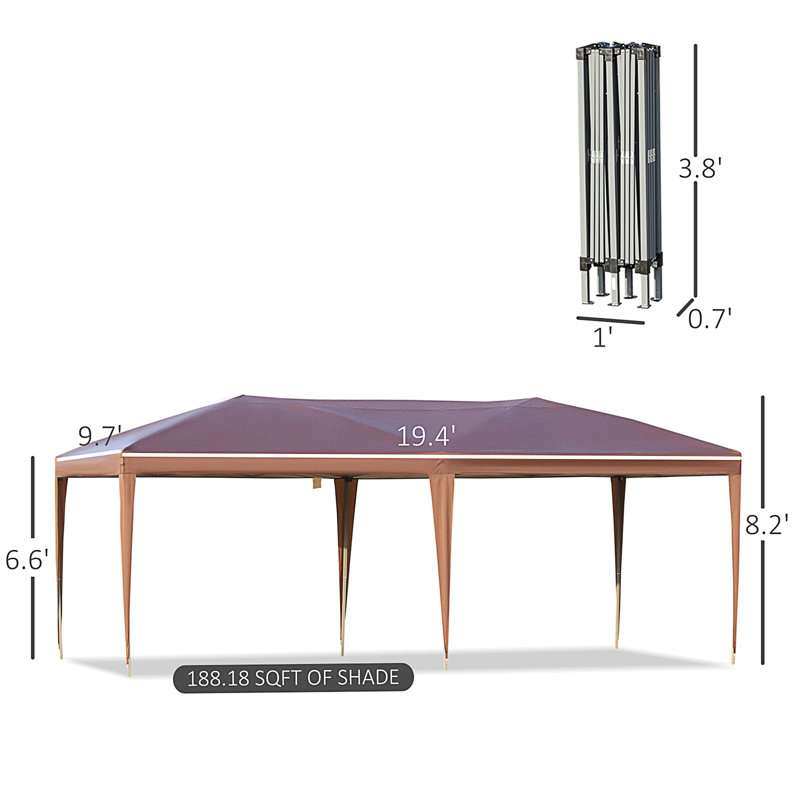 Tente escamotable 10 pi x 19,2 pi Outsunny, Brun