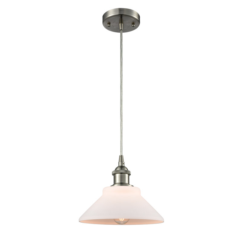 Luminaire suspendu conique à 1 lumière Newton St Loe, Nickel satiné brossé, Ampoule DEL 6 watts Vinage, Blanc mat
