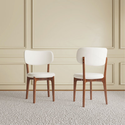 Ensemble de 2 chaises de salle à manger modernes en cuir PU, chaises de cuisine blanches avec pieds en bois massif pour la salle à manger, chaises de famille confortables