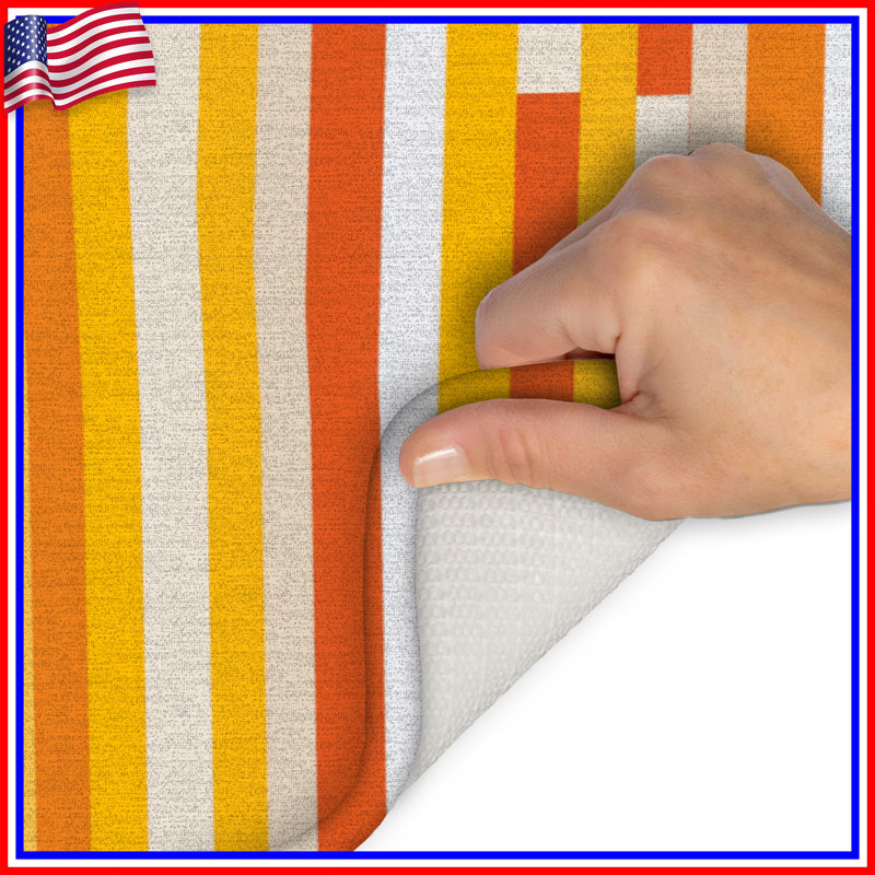 Tapis de bain jaune à rayures, 34in W x 21in L