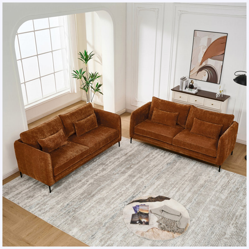 Canapé 3 places | Canapé moderne 3 + 3 places avec pieds en métal, canapé 3 + 3 moderne en chenille confortable pour salon, appartement (caramel)