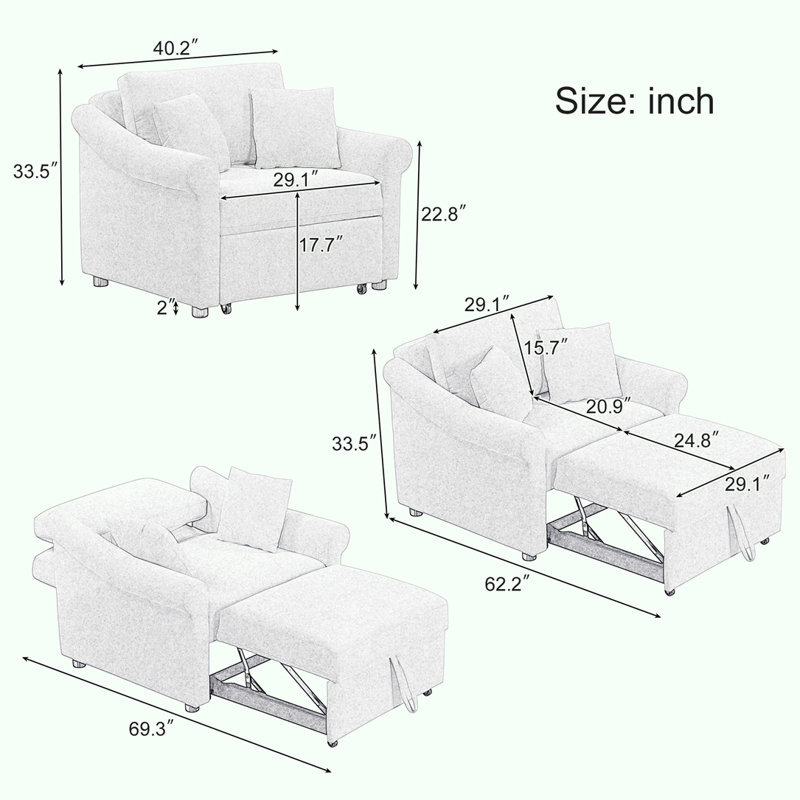 Chenille Convertible Sleeper Sofa, Gray