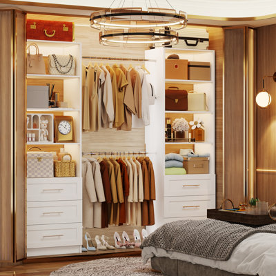 4FT-9FT Closet System Organizer with 3 Wooden Drawers, 4 Expandable Rods & Adjustable Shelves
