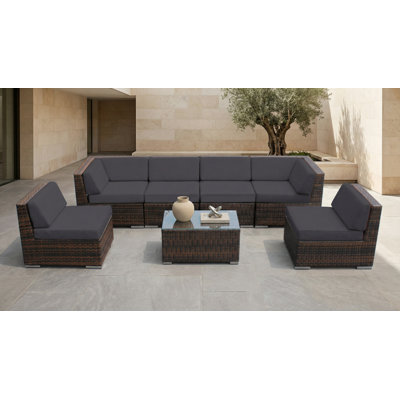 Barneveld Wicker 6 - Person Seating Group with Cushions - No Assembly
