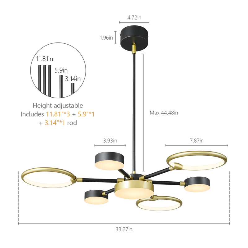 Modern Led Industria Chandeliers Round Pendant Light Farmhouse Sputnik Chandelier Mid Century Ceiling Light Fixtures For Dining Room Bedroom Living Room Kitchen Hallway Foyer（1 Pack）