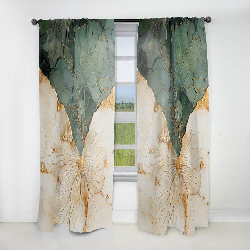 Green Gold Minimalism Potteries I - Modern Curtain - Velvet Room Darkening - 1 Panel, 52" W x 108" L
