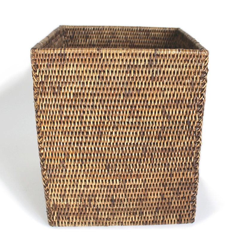 Wicker Open Waste Basket - 3.17 Gallons, Antique Brown