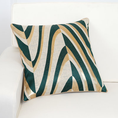 Green Gold V Pattern Christmas Jacquard  Throw Pillow Cover