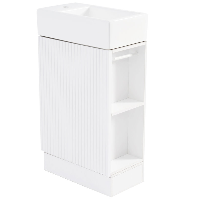 Meuble-lavabo 18,6 po avec lavabo, armoire blanche, tablette en céramique et porte-papier hygiénique, montage à gauche ou à droite Modern & Position Choice Plus