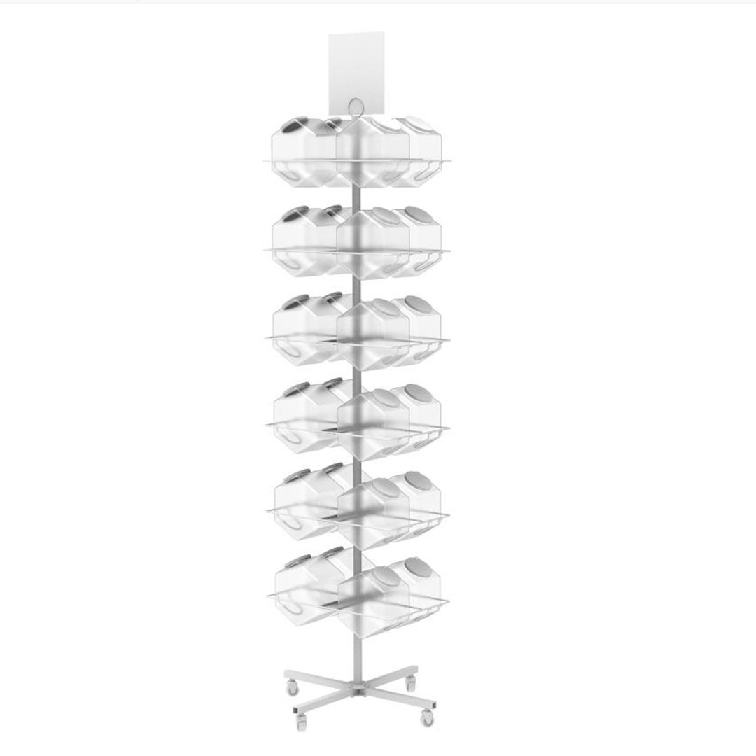 Mavelyn Bucket Rotating Display Rack, White Metal Retail Rack INCLUDING 24 Plastic Clear Bin Rebrilliant