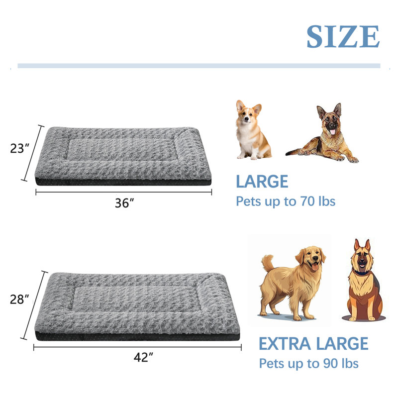 Tapis de lit pour chien Rose Plush, tapis antidérapant lavable, H 7 po x l 42 po x P 7 po