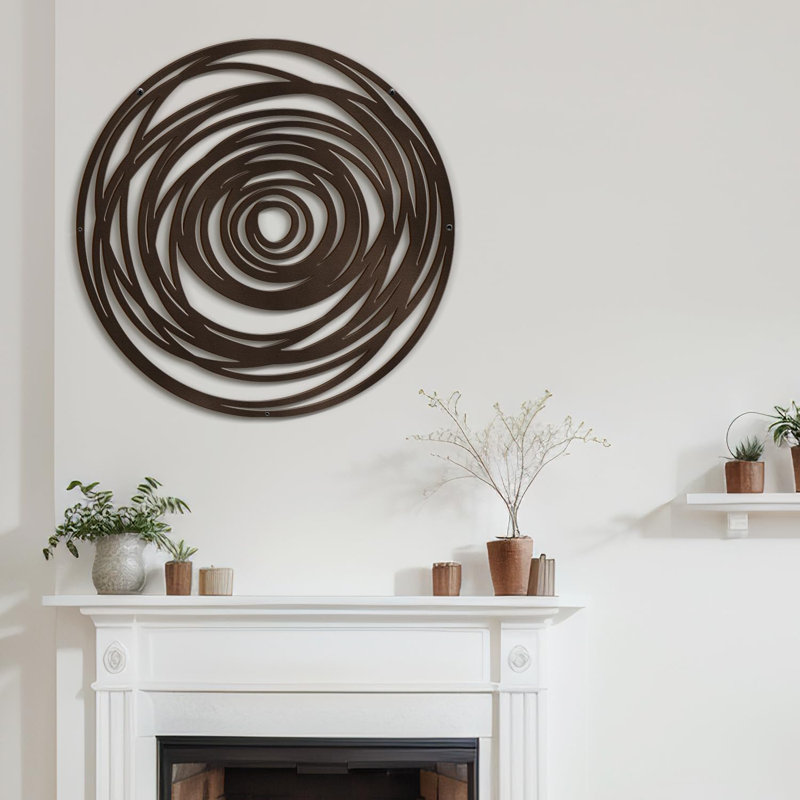 Abstract Geometric Circles Minimalist Modern Abstract Wall Accent Sculpture Hanging Decoration Metal Wall Decor, Brown