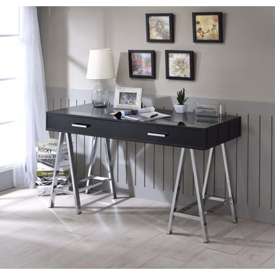 Coleen High Gloss & Chrome Finish Writing Desk With Spacious Drawers And Sturdy Metal Base For Modern Workspaces