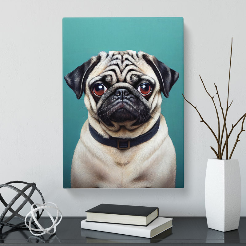 Roznin Pug Dog Portrait - Wrapped Canvas, 60cm H x 40cm W