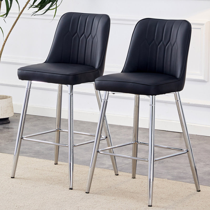 Tabouret de bar moderne en polyuréthane - Pieds en métal avec renforcement croisé, Noir, noir, noir, noir