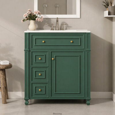 Meuble-lavabo de salle de bain avec lavabo en céramique, 30 po, armoire de rangement avec portes à fermeture douce et organisateur de porte