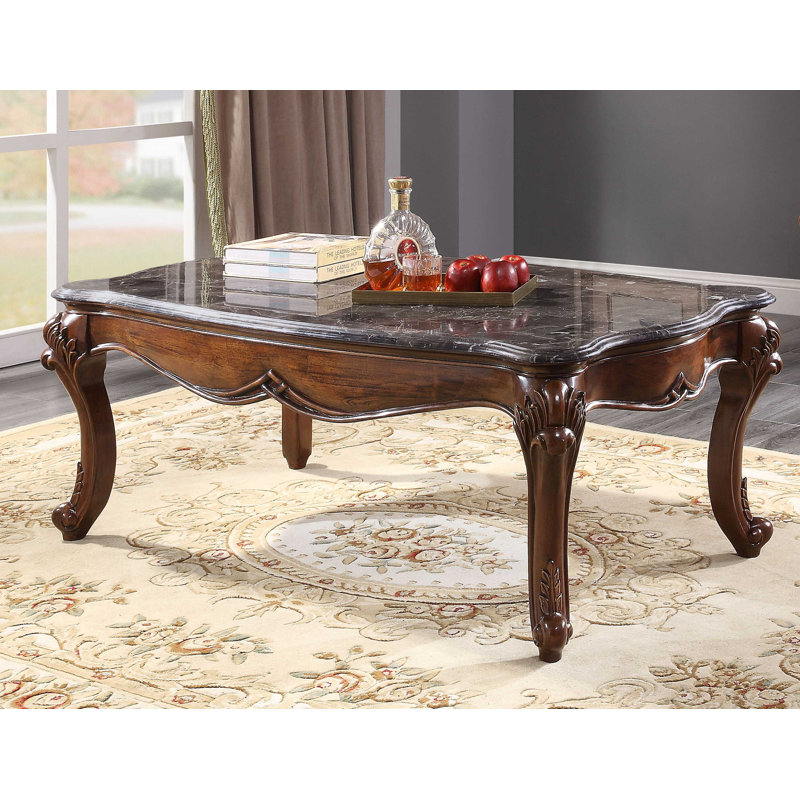Elegant Cherry and Grey Marble 55" Rectangular Coffee Table