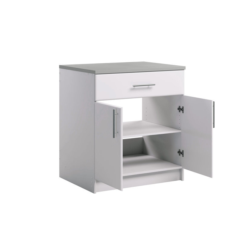 Prepac Elite 36" Tall Storage Cabinet with Doors and Shelves, Multipurpose Garage Cabinet with Large Drawer and Adjustable Shelf, Open Back Storage Furniture for Kitchen, Laundry Room, Garage, White